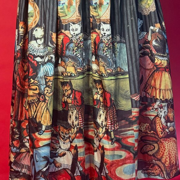 Elf Sack Illustrated Storybook Midi Skirt – Size M – Whimsical Cat Party Print - Picture 8 of 9